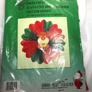 Rudolph Christmas Honeycomb Tissue Paper Hanging Decoration 24” 2 Sided Vintage